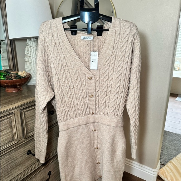 Cupshe Dresses & Skirts - Cupshe Cable Knit Cardigan Dress in Beige